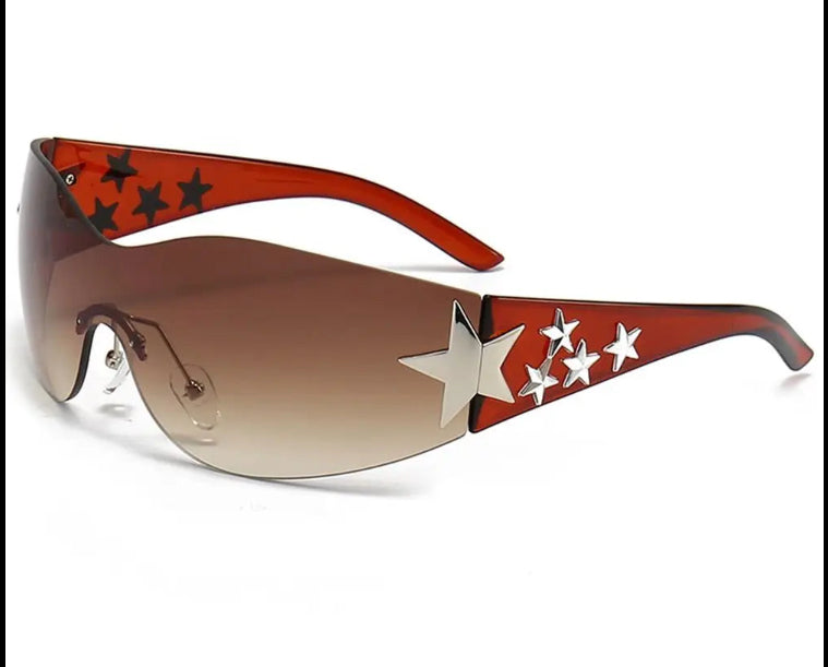 Rimless Y2K Sunglasses for Women and Men Star Wrap around Sun Glasses Trendy Cool Black Sunglasses Fashion Shades for Outdoor