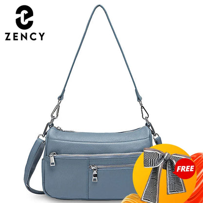 Noble Temperament Women Shoulder Bag 100% Genuine Leather Winter Black Pink Fashion Crossbody Purse Beige Hobos Handbag