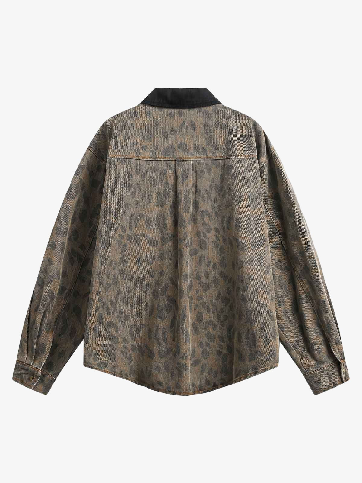 Distressed Cheetah Print Denim Shirt Vintage Style