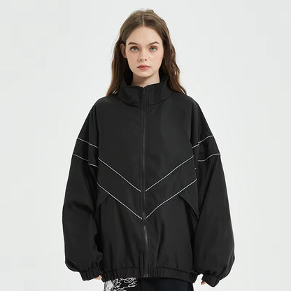 Men Hip Hop Streetwear Reflective Striped Jacket Coat Zipper up Jacket Windbreaker Harajuku Thin Jacket Sports Black Blue