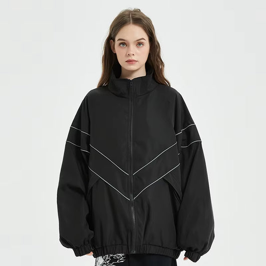 Men Hip Hop Streetwear Reflective Striped Jacket Coat Zipper up Jacket Windbreaker Harajuku Thin Jacket Sports Black Blue